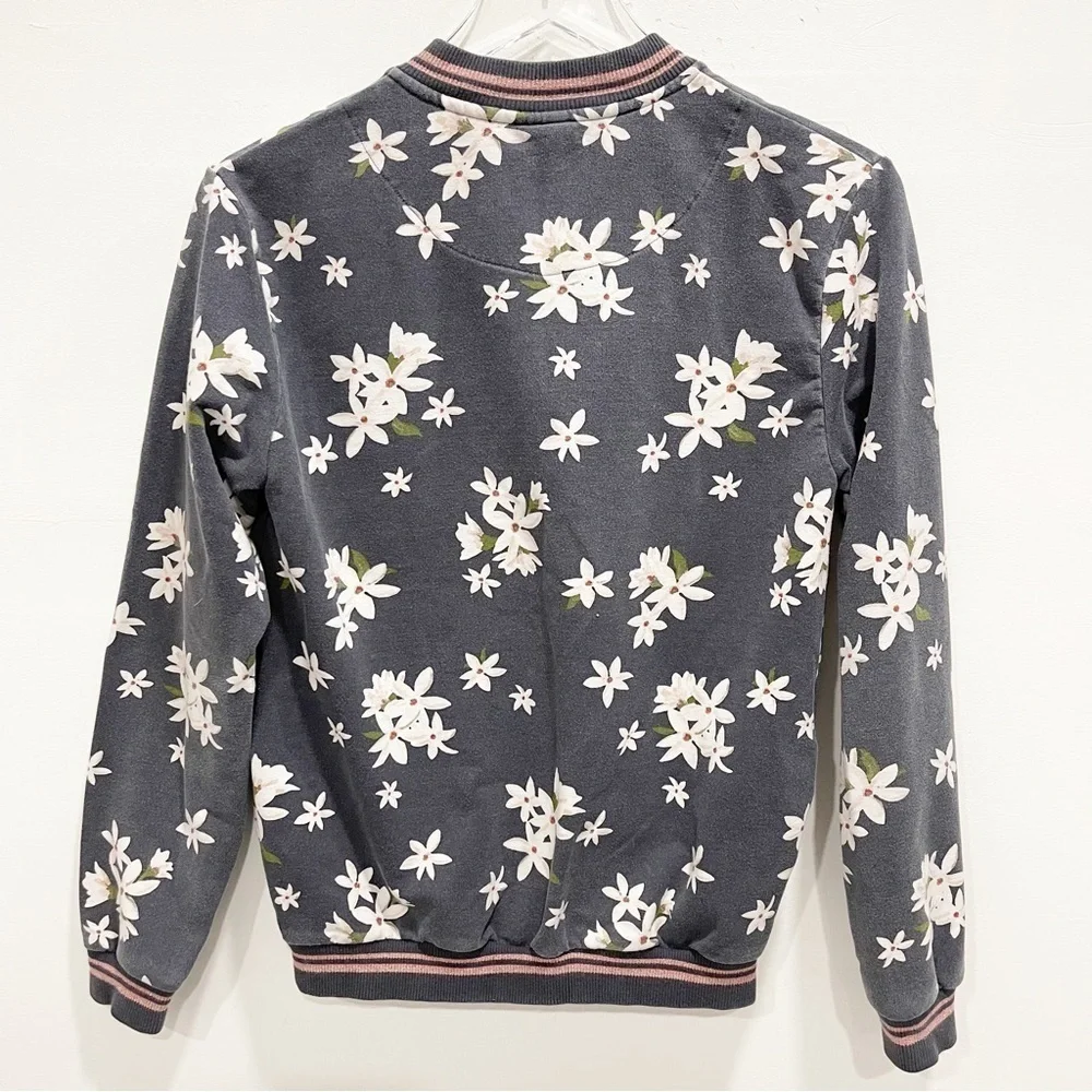 Zara Magnolia Flower Floral Full-Zip Bomber Jacket Size 13-14